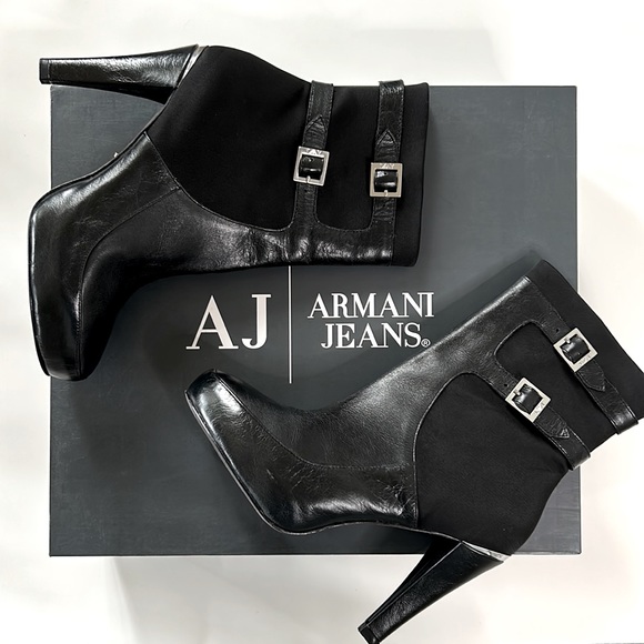 Armani Jeans Black Heeled Boots - Picture 11 of 12